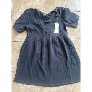 NWT Dokotoo M Cotton Babydoll Short Dress Back Buttons Grey